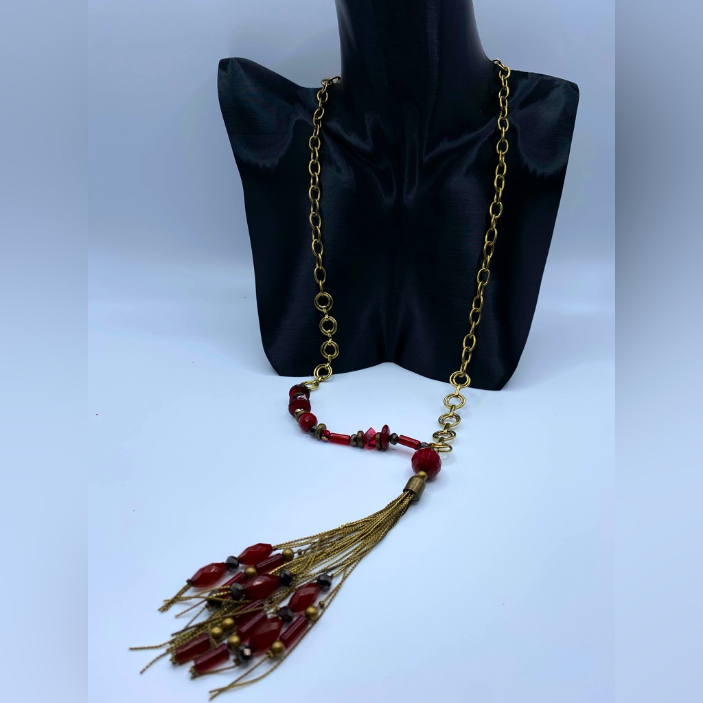 Nwt Erica Lyons Long Line Red And Gold Necklace 6$